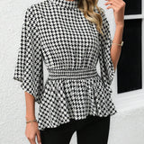 Camisa De Mujer Con Dobladillo De Volantes De Gingham