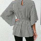 Camisa De Mujer Con Dobladillo De Volantes De Gingham