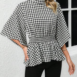 Camisa De Mujer Con Dobladillo De Volantes De Gingham