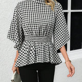 Camisa De Mujer Con Dobladillo De Volantes De Gingham