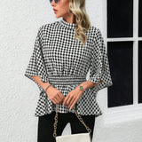 Camisa De Mujer Con Dobladillo De Volantes De Gingham