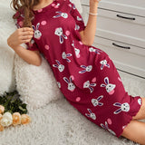 Vestido De Dormir Impreso De Conejo Para Mujer