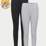 Leggings Con Forro Polar De Color Liso Para Mujer