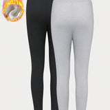 Leggings Con Forro Polar De Color Liso Para Mujer