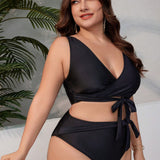 Swim Curve Conjunto De Traje De Bano De Color Solido De Talla Grande