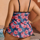 Swim Lushore Conjunto De Bikini De Cuello Halter Y Talla Grande Con Estampado De Plantas Tropicales