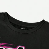 EZwear Camiseta crop con estampado de motocicleta y letra