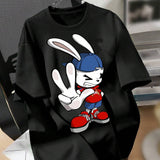 Coolane Plus Easter Bunny Print Casual Cartoon Pattern Short Sleeve T-Shirt, Suitable For Summer-Black