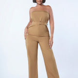 SXY Women'S Strapless Jumpsuit With Double Pockets And Belted Waist