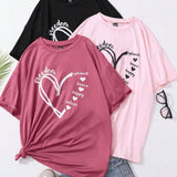 EZwear Women's Plus Size Heart Printed 3pcs T-Shirt Set