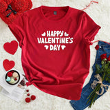 Camiseta holgada de manga corta con cuello redondo para mujer con estampado de eslogan de corazon para el Dia de San Valentin, adecuada para el verano