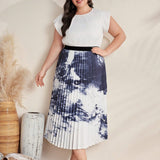 Mulvari Plus Size Tie-Dye Pleated Skirt