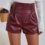 PETITE Shorts PU Con Doble Cremallera Para Mujer