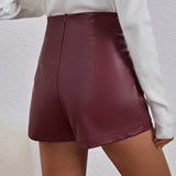 PETITE Shorts PU Con Doble Cremallera Para Mujer