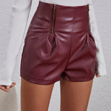 PETITE Shorts PU Con Doble Cremallera Para Mujer