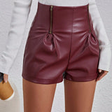 PETITE Shorts PU Con Doble Cremallera Para Mujer