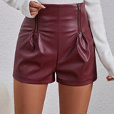 PETITE Shorts PU Con Doble Cremallera Para Mujer