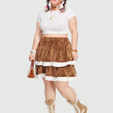ROMWE Kawaii Plus Size Color Block Plush Skirt