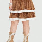 ROMWE Kawaii Plus Size Color Block Plush Skirt