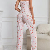 Conjunto De Pijama De Camisola De Tirantes Y Pantalones Largos Para Mujer Con Estampado De Fresas