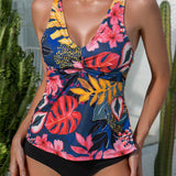 Swim Lushore Tankini de estampado de planta tropical para mujer