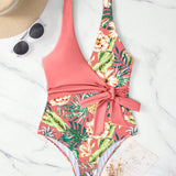 Swim Traje De Bano De Una Pieza Envolvente Con Estampado Tropical