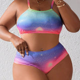 Swim Curve Conjunto De Bikini De Talla Grande Con Brillo Y Degradado De Bloques De Color