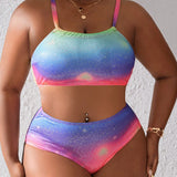 Swim Curve Conjunto De Bikini De Talla Grande Con Brillo Y Degradado De Bloques De Color