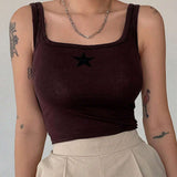 Dazy Designer Top de cuello cuadrado y tirantes con estampado de estrellas para mujeres