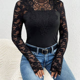 Frenchy Top De Encaje De Mosaico Para Mujer Con Cuello Alto