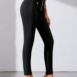 Tall Pantalones Pitillo Con Detalles De Botones Y Cremallera Para Mujer