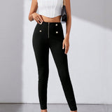 Tall Pantalones Pitillo Con Detalles De Botones Y Cremallera Para Mujer