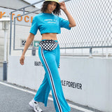 Street Sport Conjunto Deportivo De Mujer Con Parte Superior Impresa Con Letras Y Pantalones Con Franjas Laterales