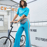 Street Sport Conjunto Deportivo De Mujer Con Parte Superior Impresa Con Letras Y Pantalones Con Franjas Laterales