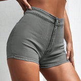 EZwear Pantalones Cortos De Mezclilla Ajustados De Cintura Alta Y Alta Elasticidad De Color Solido Para Mujer