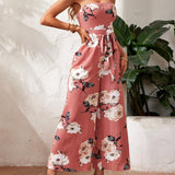VCAY Floral Print Vacation Strapless Jumpsuit