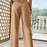 VCAY Pantalones Anchos De Color Liso Para Mujer Con Cintura Elastica