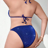 Swim Curve Conjunto De Bikini De Talla Grande Con Brillo, Atado Al Cuello Y La Espalda