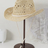 Sombrero De Sol Trenzado Hecho A Mano Para Mujer De Una a Con Diseno De Flores Recortado, Lazo Y Correa De Barbilla Ajustable, Borde Con Borde De Alambre, Perfecto Para Proteccion Solar, Actividades Al Aire Libre Y Uso Diario De a. Estilo Bohemio monos