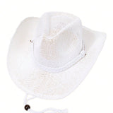 Sombrero De Sol Trenzado Hecho A Mano Para Mujer De Una a Con Diseno De Flores Recortado, Lazo Y Correa De Barbilla Ajustable, Borde Con Borde De Alambre, Perfecto Para Proteccion Solar, Actividades Al Aire Libre Y Uso Diario De a. Estilo Bohemio monos