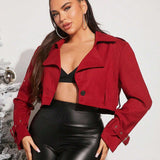 SXY Gabardina de cuello con solapa hebilla puno crop