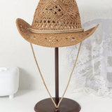 Sombrero De Sol Trenzado Hecho A Mano Para Mujer De Una a Con Diseno De Flores Recortado, Lazo Y Correa De Barbilla Ajustable, Borde Con Borde De Alambre, Perfecto Para Proteccion Solar, Actividades Al Aire Libre Y Uso Diario De a. Estilo Bohemio monos