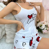 Conjunto De Pijama De Cami Y Shorts Con Impresion De Corazones