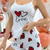 Conjunto De Pijama De Cami Y Shorts Con Impresion De Corazones