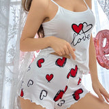 Conjunto De Pijama De Cami Y Shorts Con Impresion De Corazones