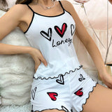 Conjunto De Ropa De Dormir Camisola Con Estampado De Corazones Para Mujer