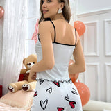 Conjunto De Ropa De Dormir Camisola Con Estampado De Corazones Para Mujer