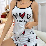 Conjunto De Ropa De Dormir Camisola Con Estampado De Corazones Para Mujer