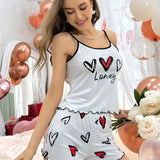 Conjunto De Ropa De Dormir Camisola Con Estampado De Corazones Para Mujer