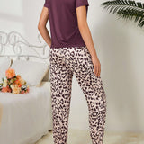 Conjunto Pijama De CamiConjuntoa De Color Solido Para Mujer Y Pantalones Impresos